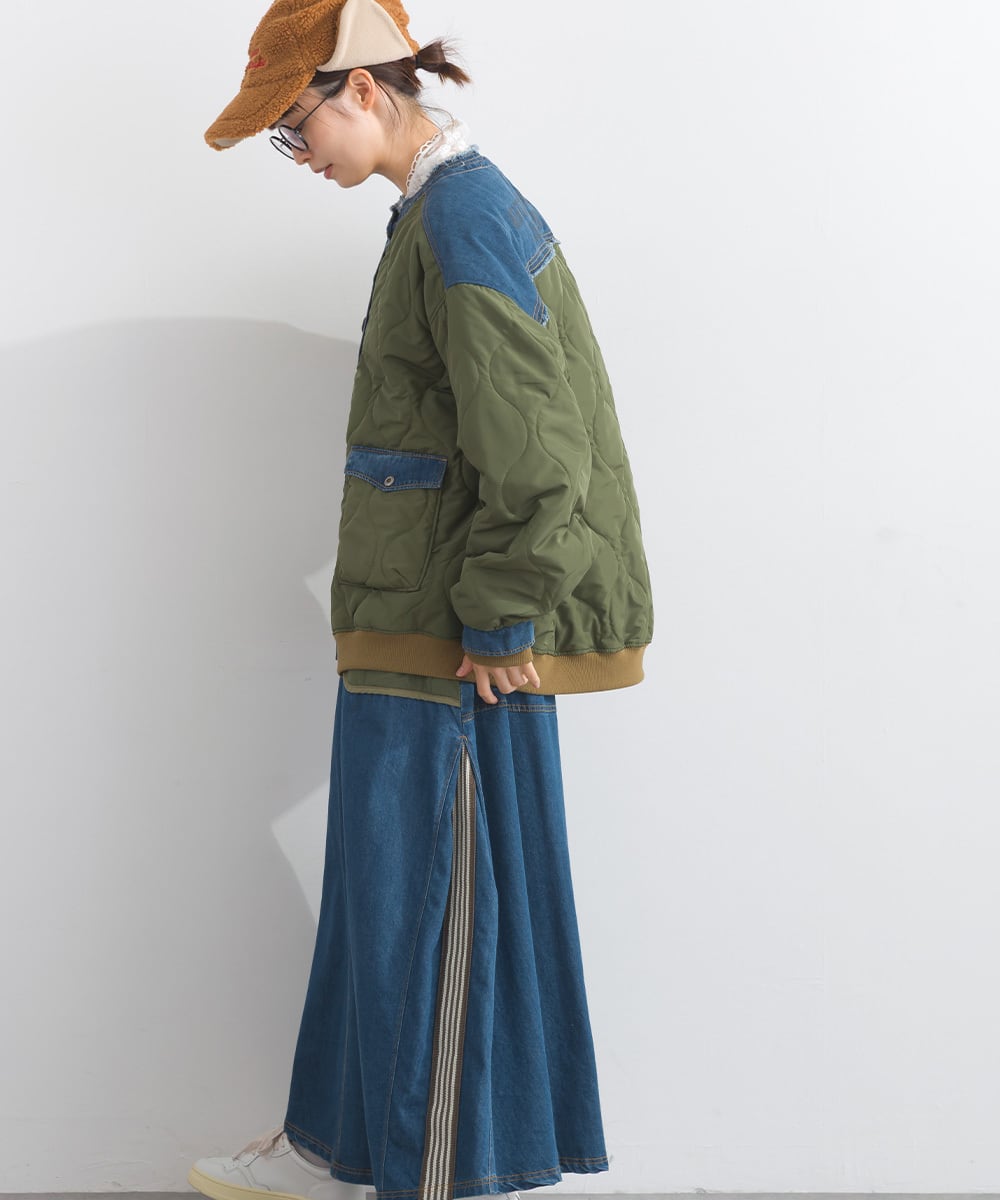 K53114 キルティング×8ozデニム異素材中わたジャケット / Quilted