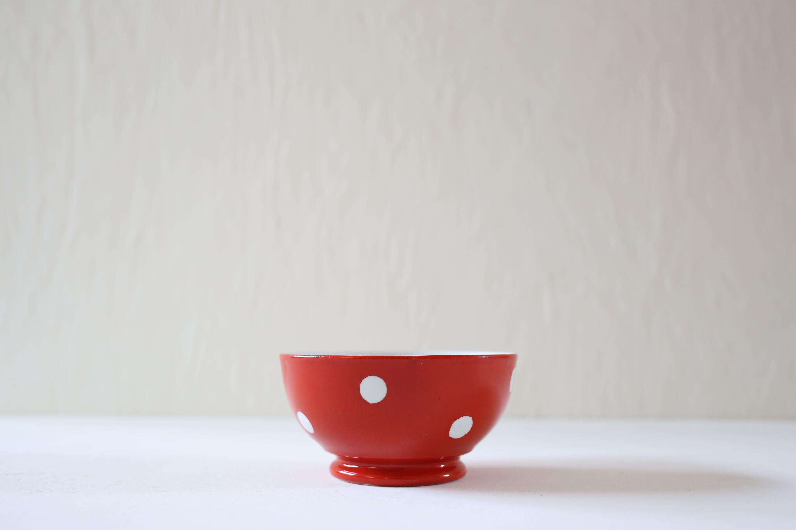 フランス アンティーク ヴィンテージ Longchamp ロンシャン 水玉 カフェオレボウル 赤 小 N-6165r