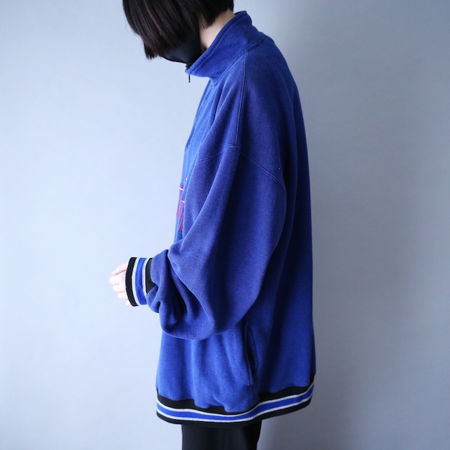 XXL over silhouette knit rib line design half-zip pullover