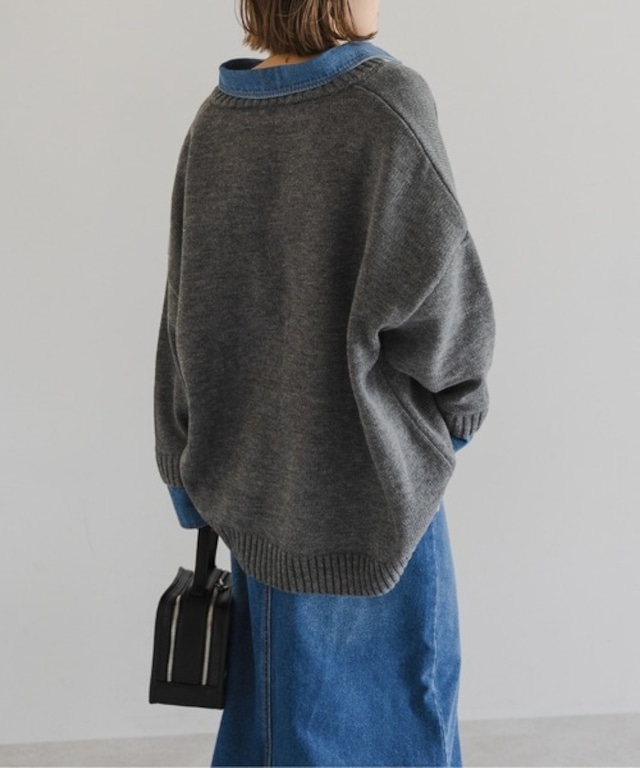 デニムレイヤード風ニットカーディガン