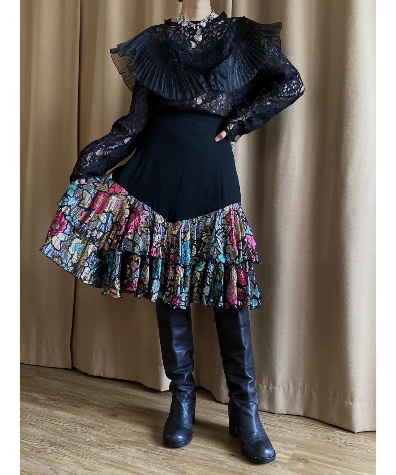 shiny floral frill design skirt-4324-9