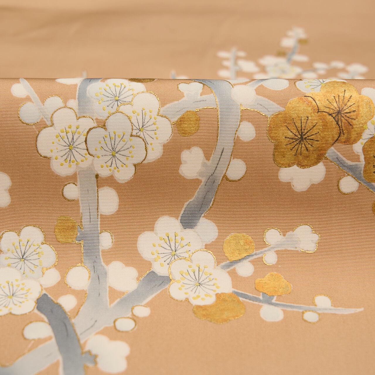 銀座新松 梅の花の模様 手描友禅名古屋帯【中古】 | かわの屋