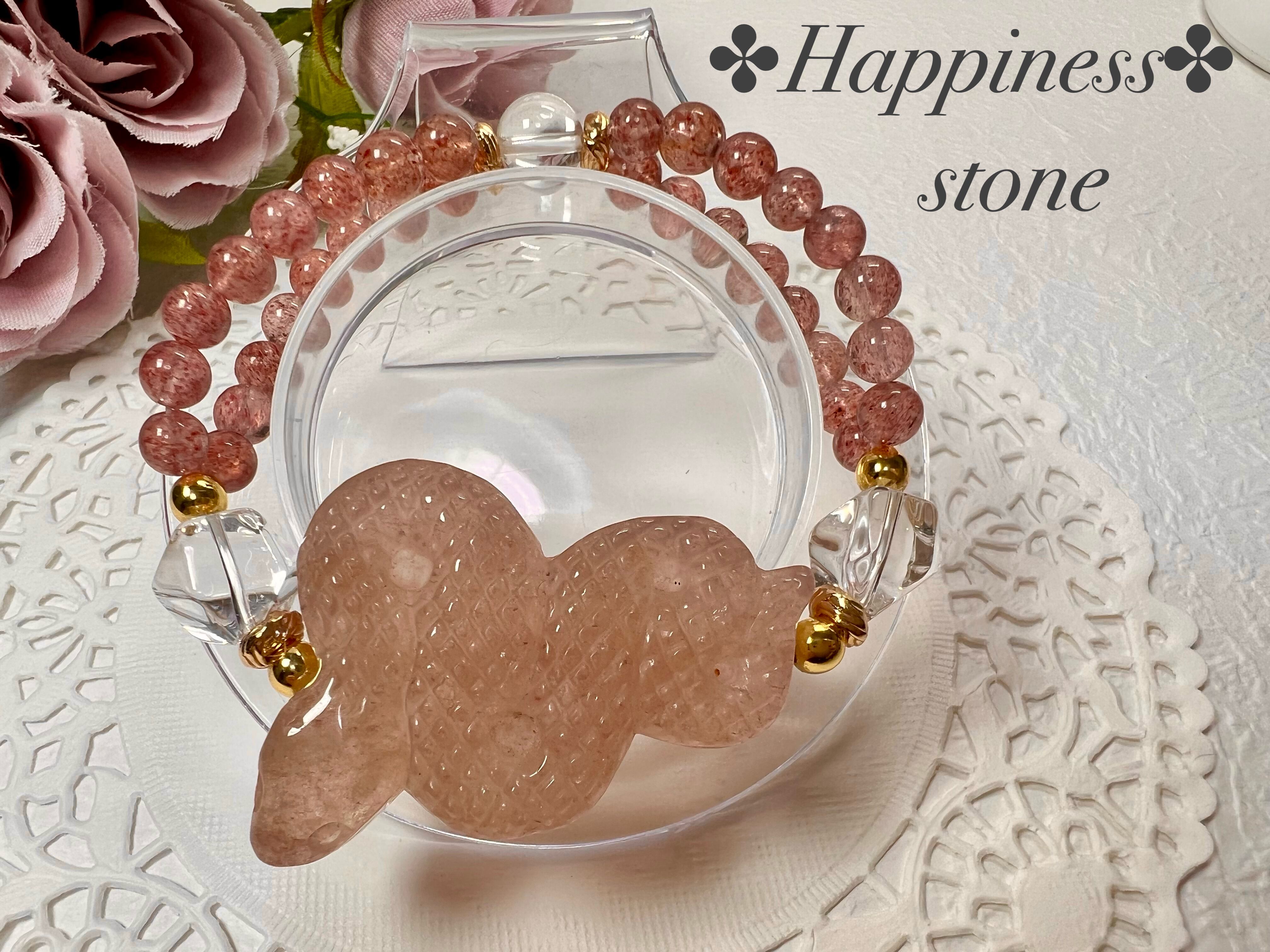 【ストロベリークォーツ重ね付け風 蛇ブレスレット‧✧̣̇‧】天然石 パワーストーン