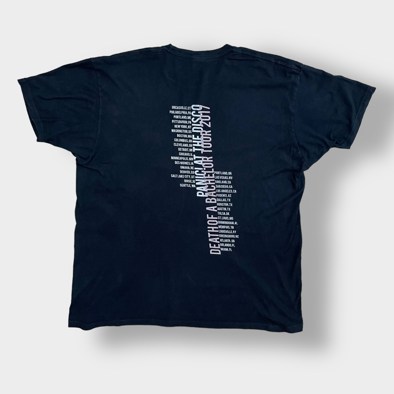 【TULTEX】Panic! At The Disco パニック！アット・ザ・ディスコ バンドTシャツ ツアーTシャツ バックプリント 両面 ロゴ ミュージック 音楽 バンt XXL ビッグシルエット 黒t 半袖 夏物 MEXICO製 us古着