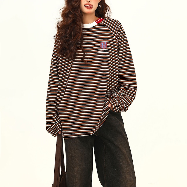 ネオンボーダーラインルーズロングTシャツ 2col R00698