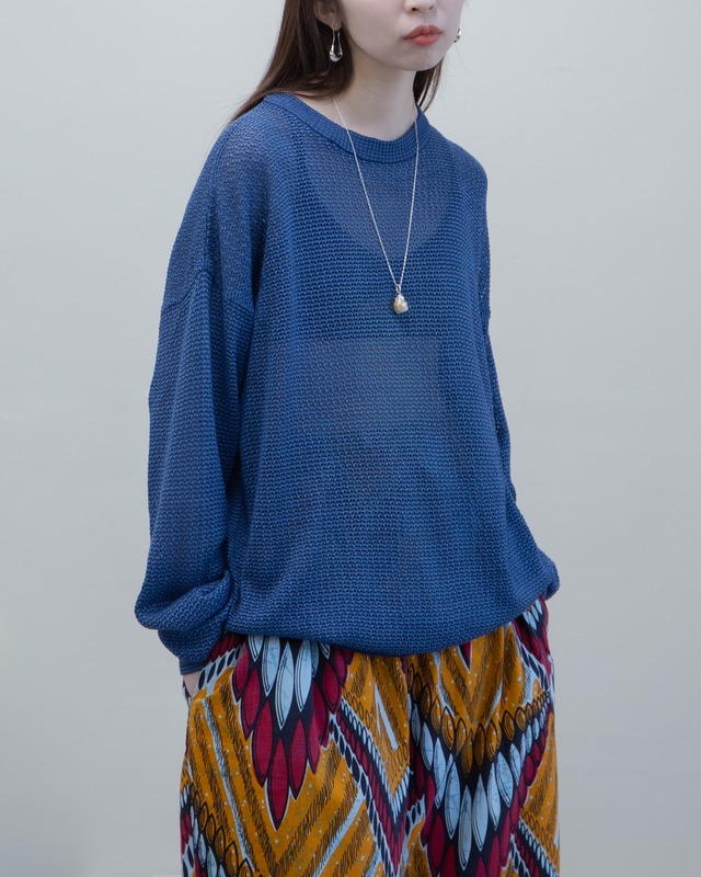 1990s low gauge indigo silk knit sweater