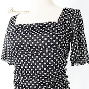 社交ダンス 衣装 トップス ブラウス ブラック系 チャコットロイヤルダンス Chacott ROYAL DANCE 日本製 黒 白 ドット柄 水玉 練習 レッスン 伸縮 ストレッチ かわいい ダンス衣装 イベント ステージ リボン ホワイト系