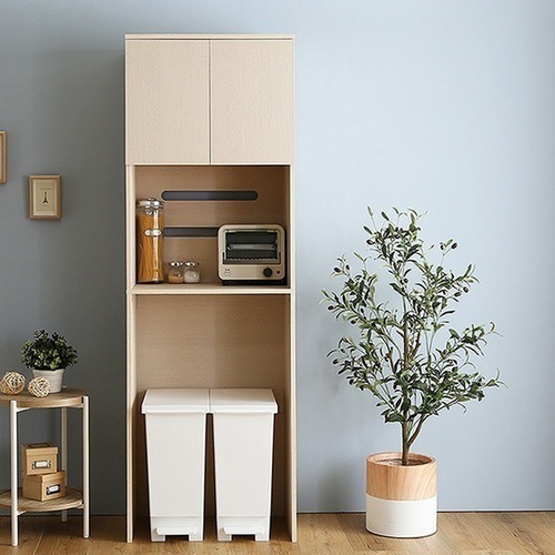 さわやかな 木製 ごみ箱上 ラック スリムタイプ 食器棚 収納 レンジ台