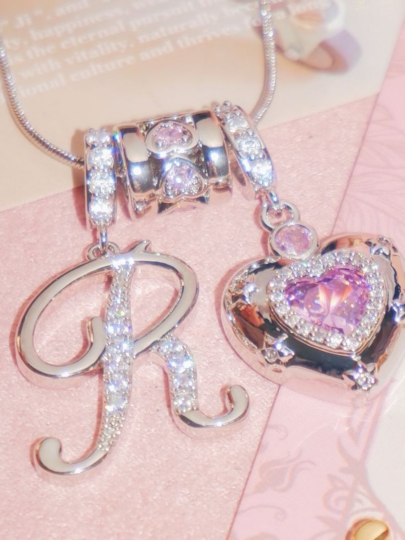 ピンクハートときらめくアルファベットの恋守りネックレス♥B59