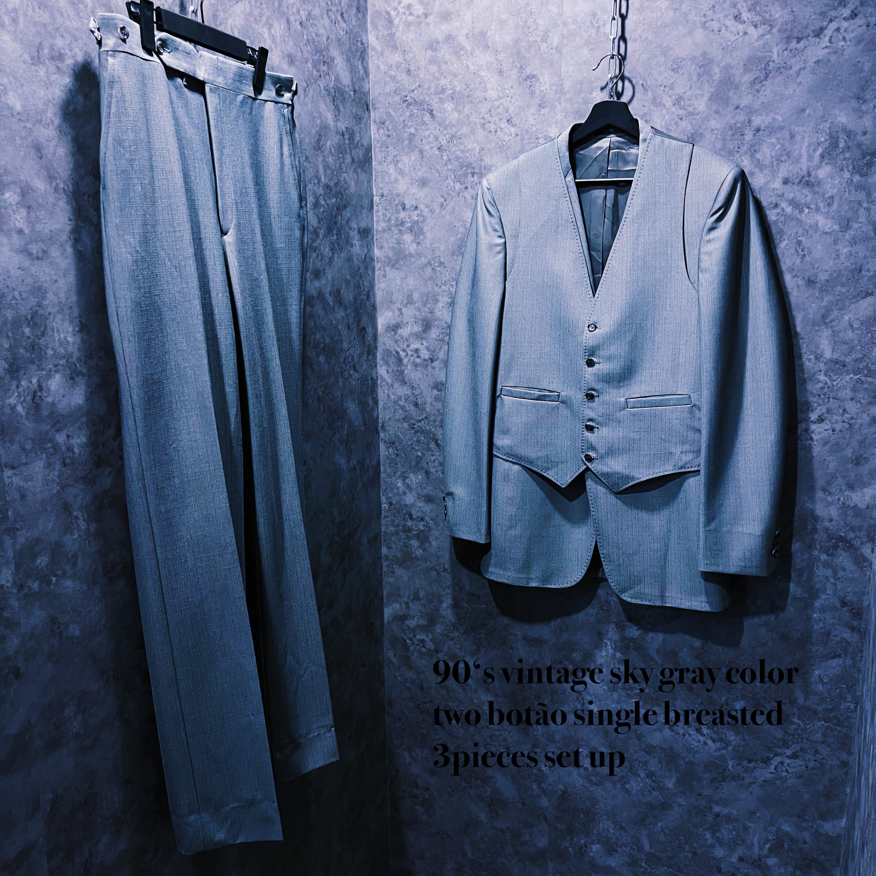 【doppio】90‘s vintage sky gray color two botão single breasted 3pieces set up