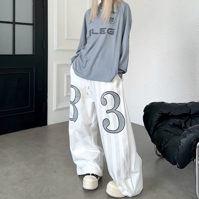 スターストライプアシンメトリーワイドラインスウェットパンツ 1col R02645