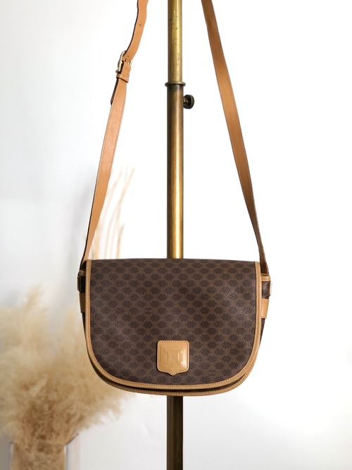 CELINE セリーヌ マカダム ショルダーバッグ ブラウン ブラゾン型押し PVCレザー vintage ヴィンテージ オールド rtiv5k