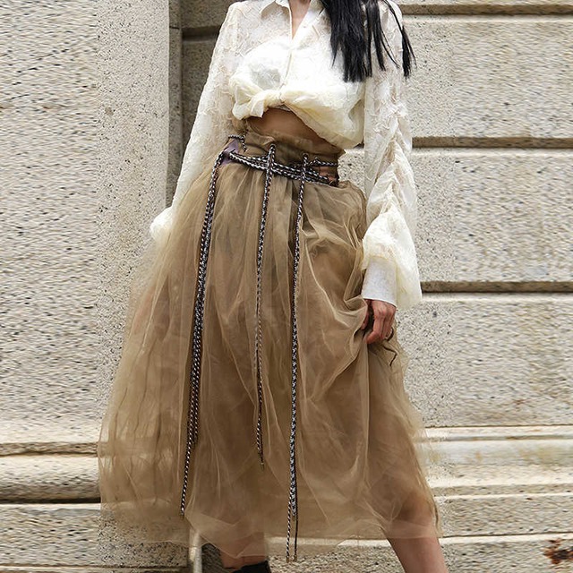 【TR1456】High-waist Tulle Rope Skirt