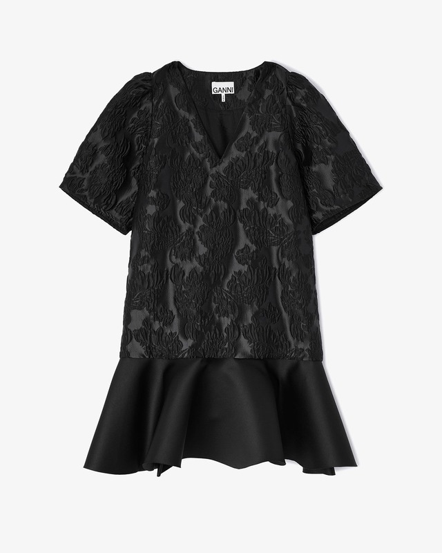 【GANNI】Satin Cloque Mini V-neck Dress