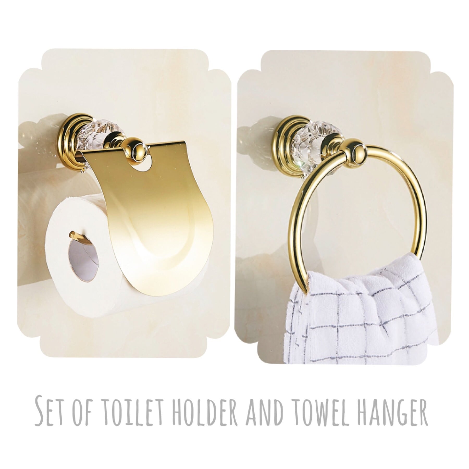 クリスタル トイレットペーパー ホルダー タオルハンガー セット 高級 ゴールド 真鍮 アンティーク トイレ グッズ タオル掛け Camun Store