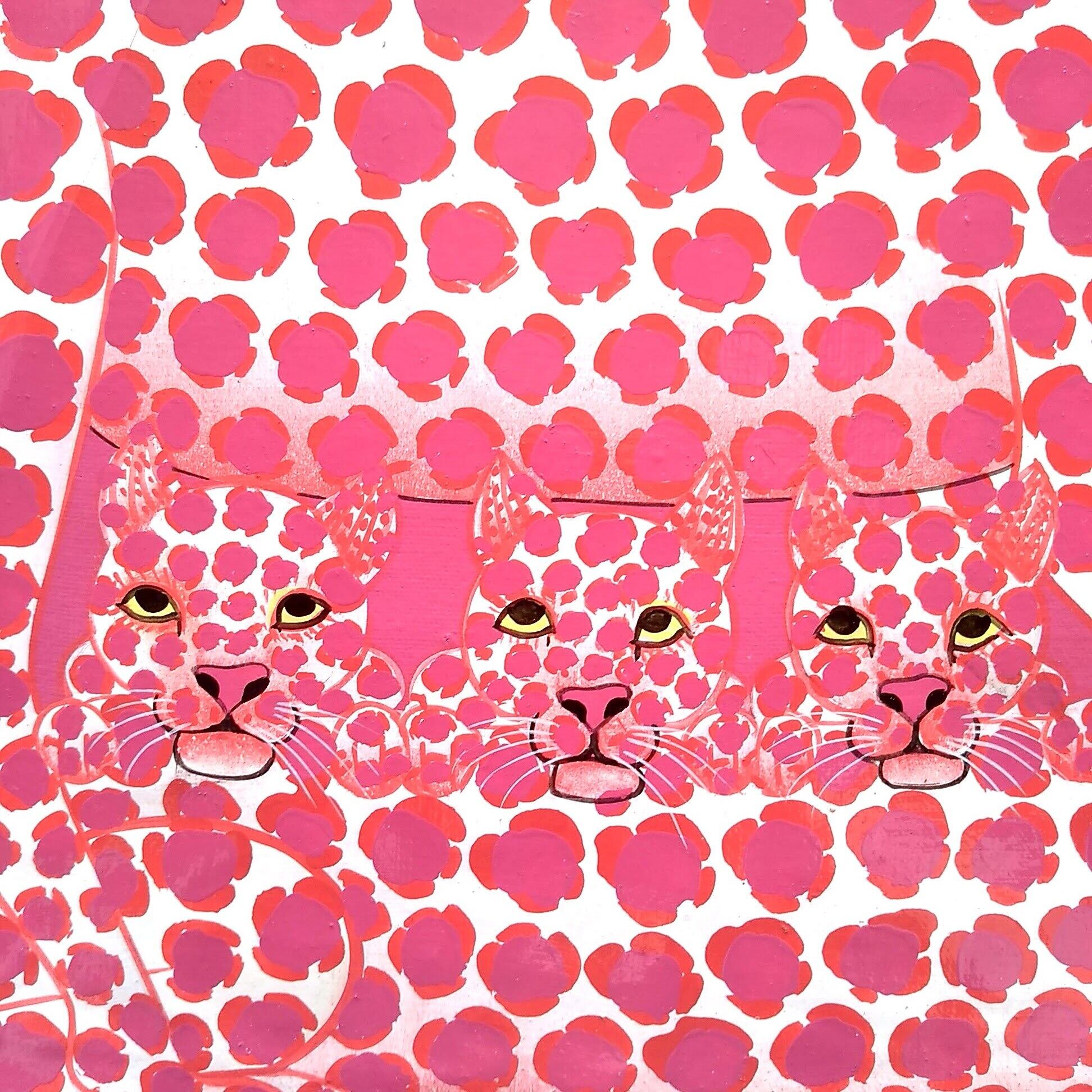 Pink Leopard family 3 』Medium-Tingatinga by Zuberi 30*40cm | Duka