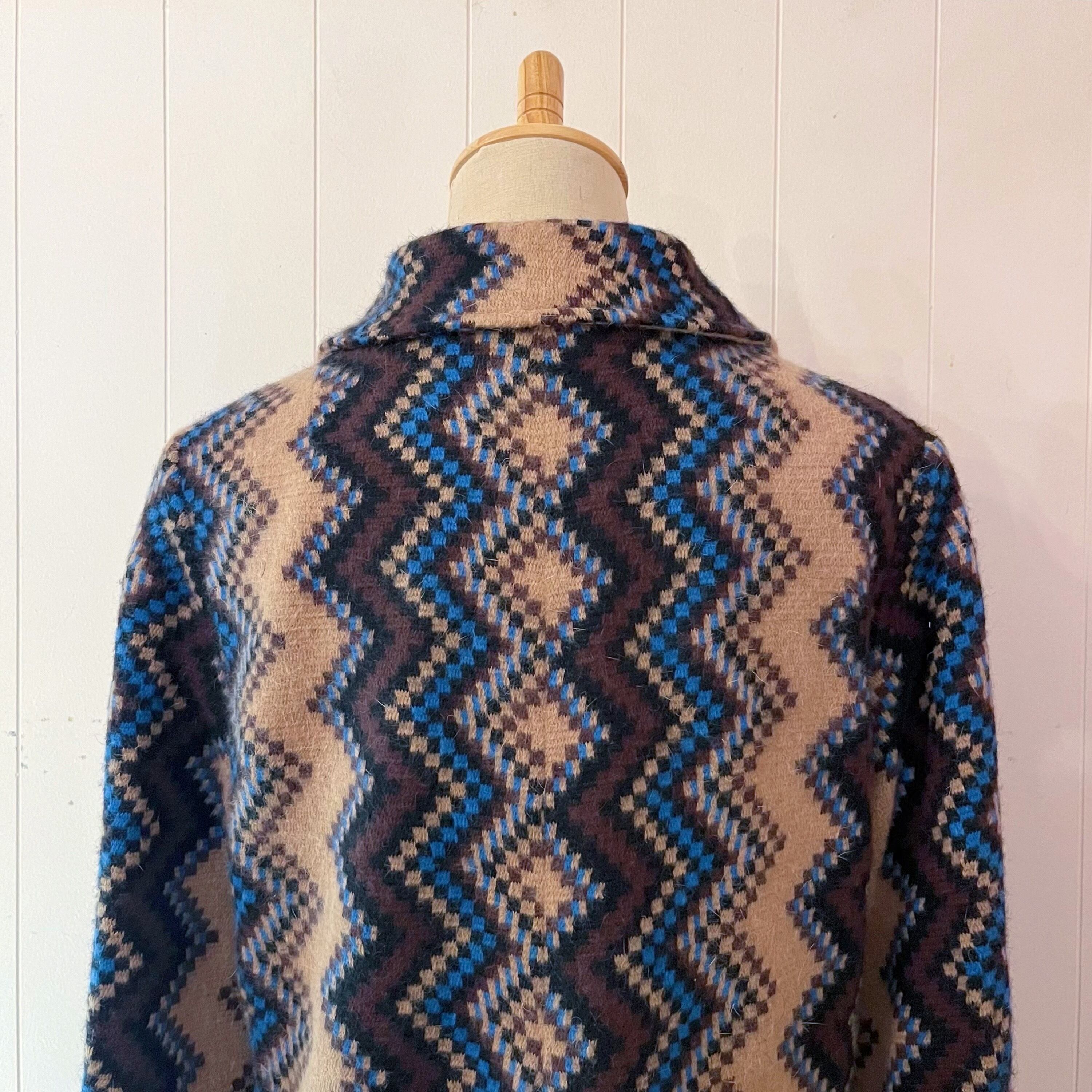 blue brown zigzag wool one-piece