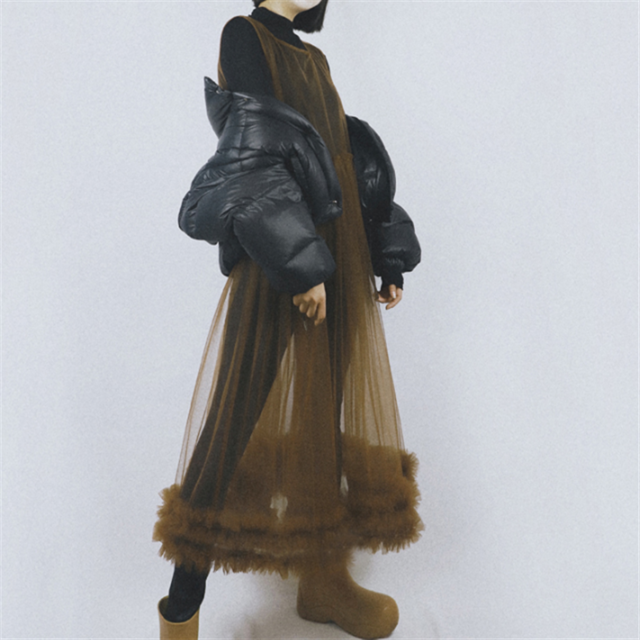 【Tea Tree】シアーメッシュフリルボリュームワンピース　3color　10382