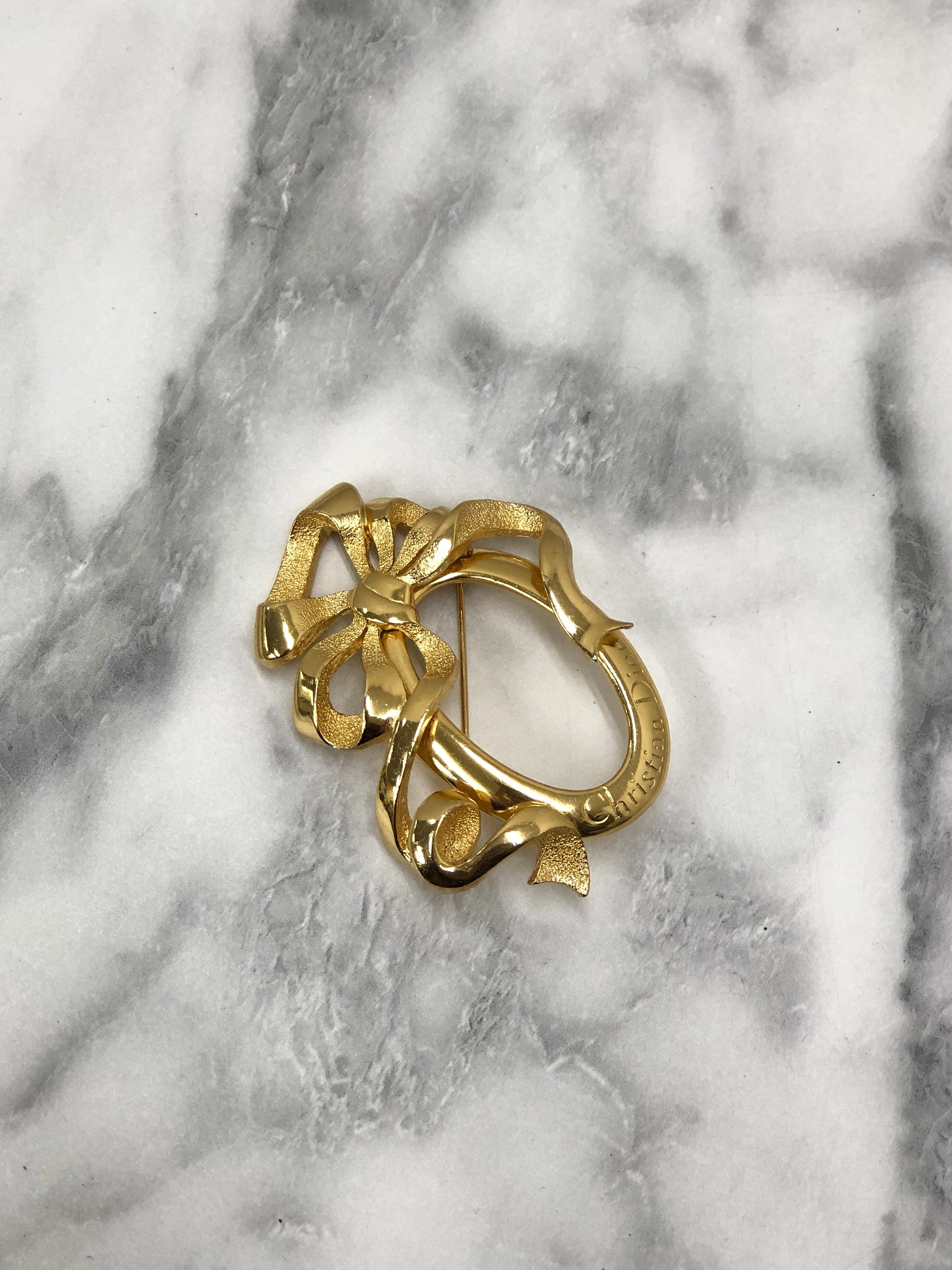 Christian Dior ディオール リボン ブローチ ゴールド vintage