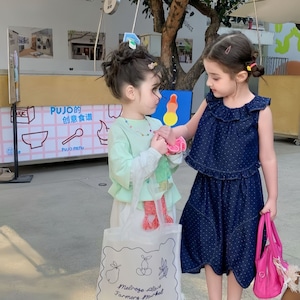 夏水玉柄フリルデニムベストセット