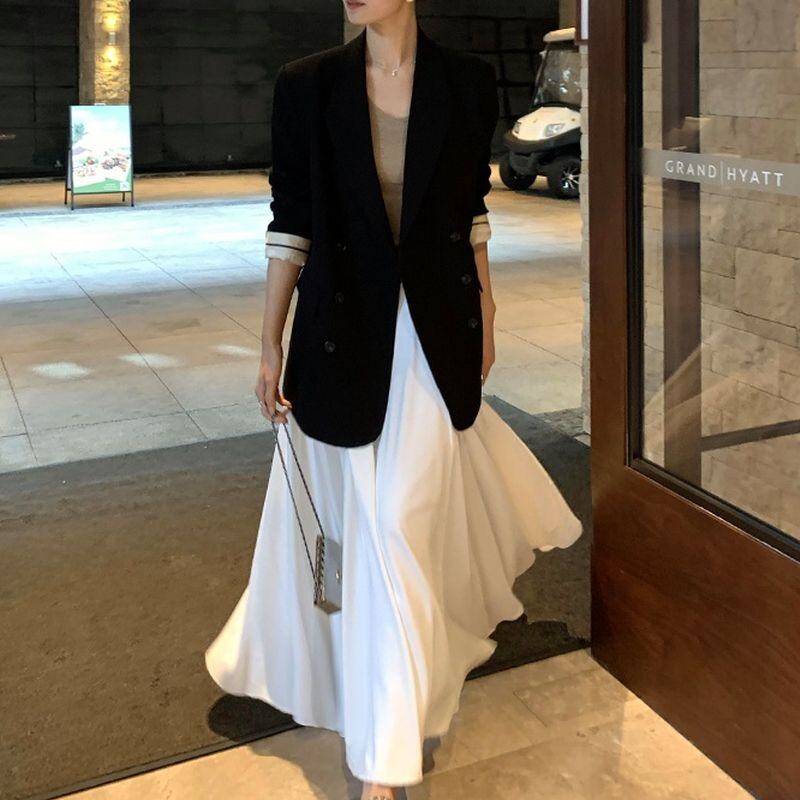 High waist white flared long skirt TH3129 | Leithy