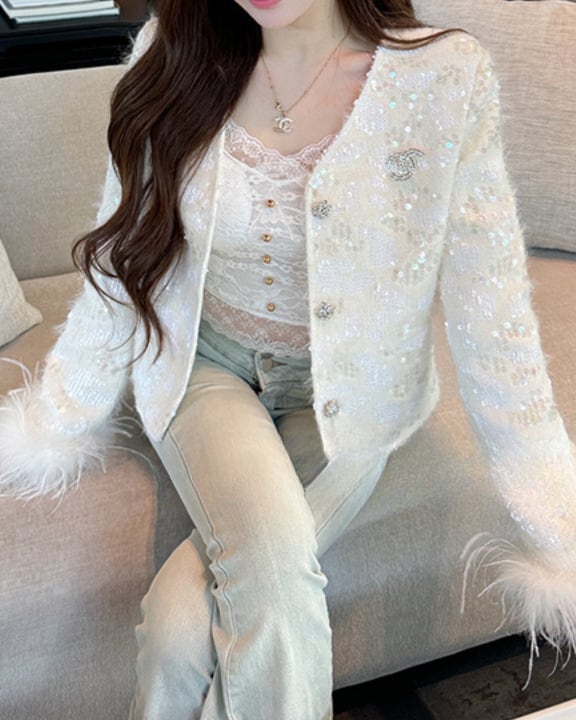 スパンコールリッチフェザージャケット(2 colors) 24W11034