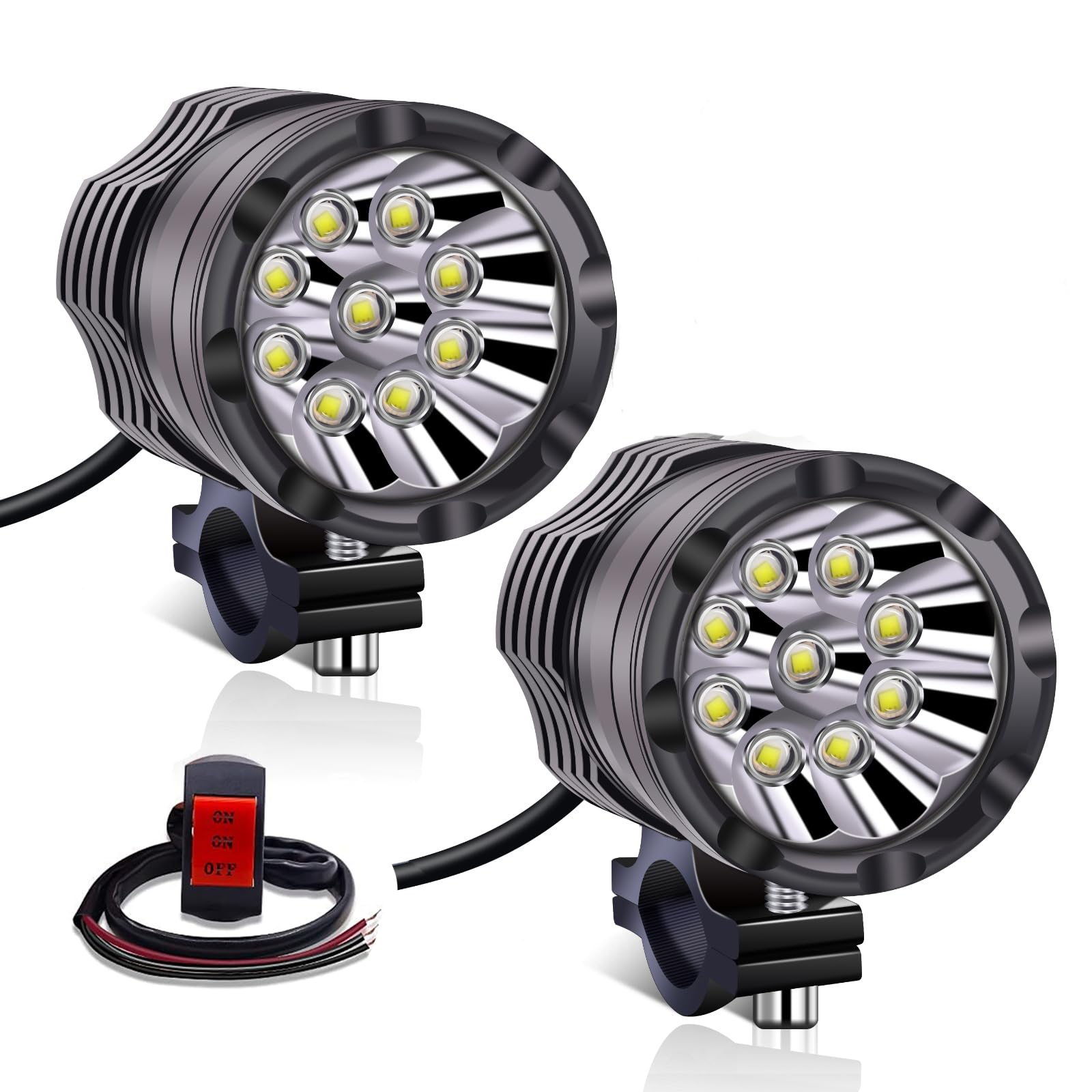Ygmylandbb バイク フォグランプ 補助灯 ヘッドライト led 作業灯 9連 バイクサブライト スイッチ付き ホワイト 明るい 用 フォグ 補助ライト ledチップ 6000K IP67防水 2個セット