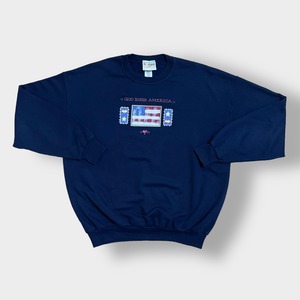 MORNING SUN カワイイ系 スウェットシャツ トレーナー XL ビッグサイズ プリント 無地 ネイビー クルーネック SWEATSHIRTS US古着