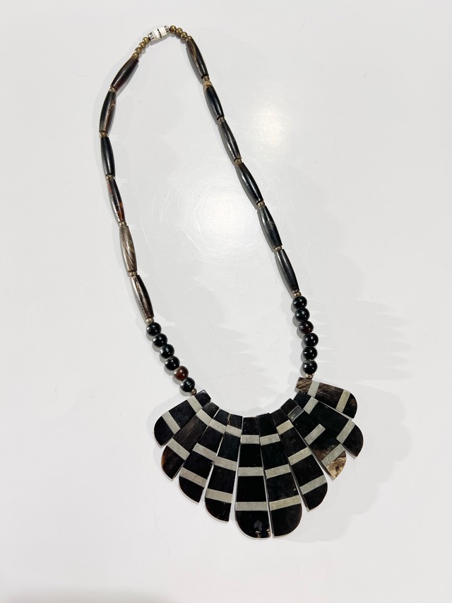 Vintage tribal black × silver horn necklace