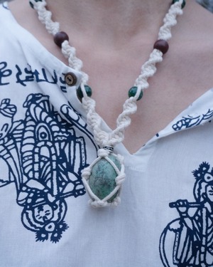 Earthy Green Stone Macrame Amulet Necklace