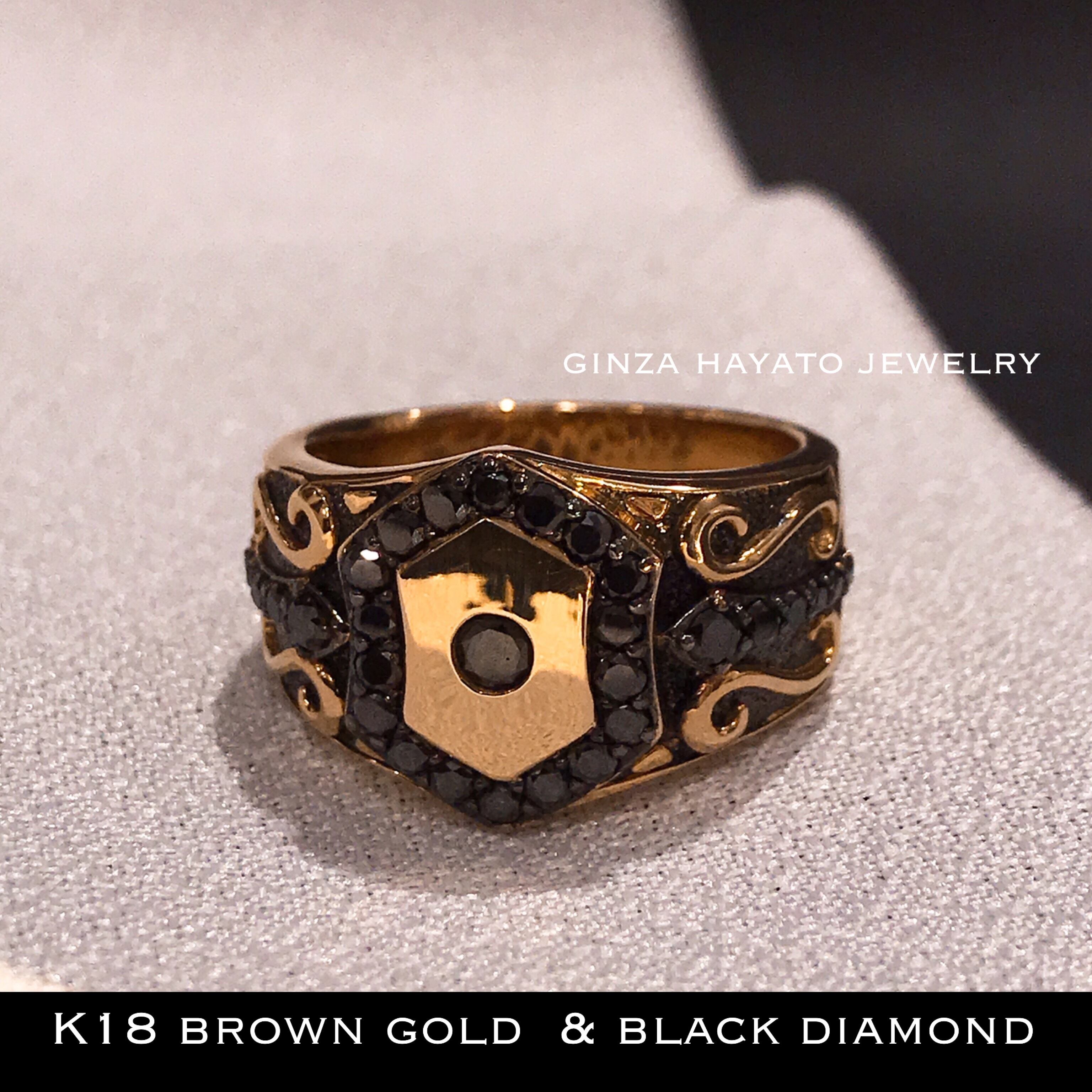 K18 ブラックダイヤモンド メンズ リング ブラウン ゴールド ピンク ゴールド Brown Gold Black Diamond 18金 Ring 指輪 リング メンズ 男性用 A I Jewelries エイアイジュエリーズ