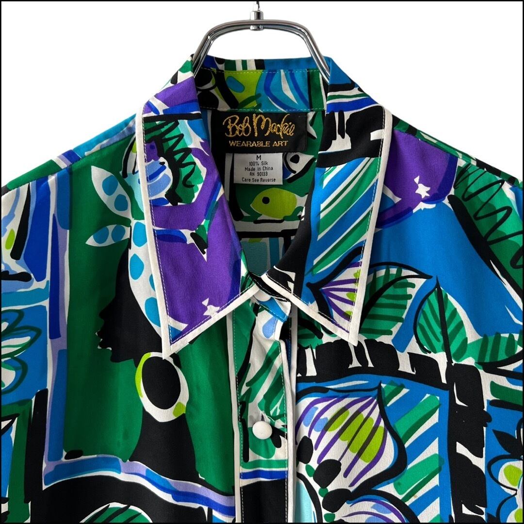 Bob mackie】tropical Art pattern Silk Design shirt | ELCASION/ELCA
