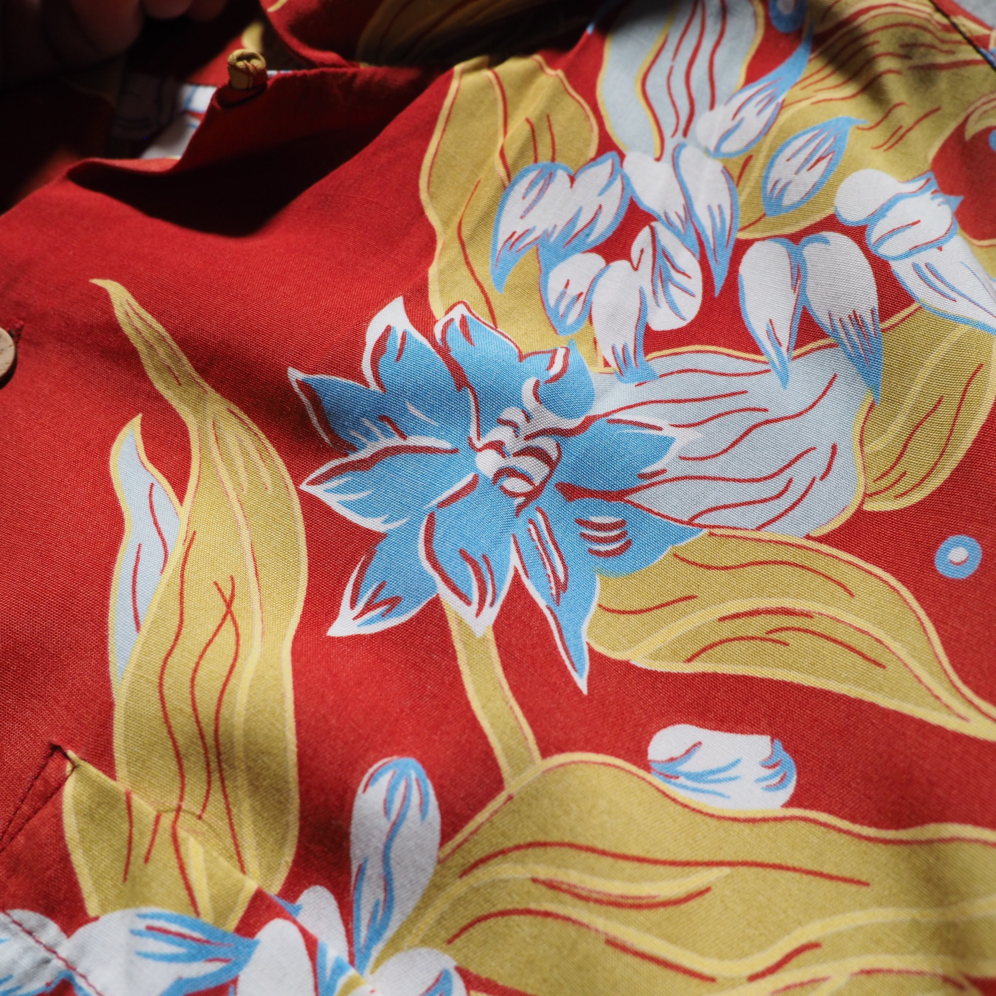 1990s Tropical flower printed vintage open collar SS shirt