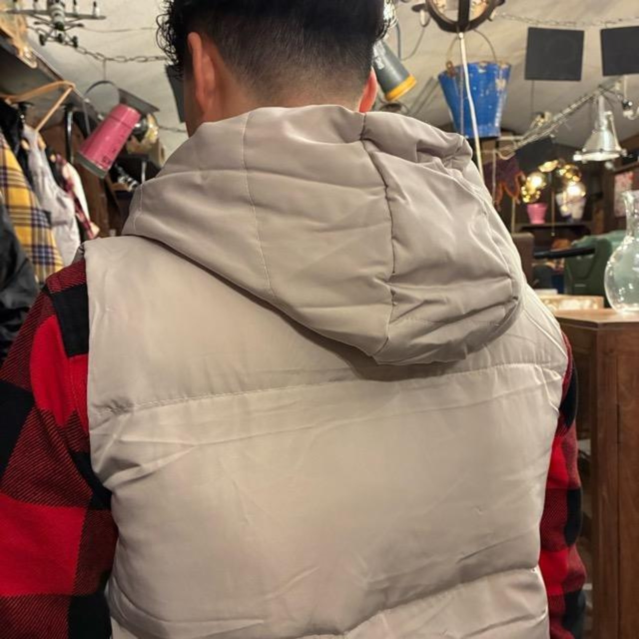 TOPANGA Men's Patch Button Hooded Vest Greige Quilting with hood Outer