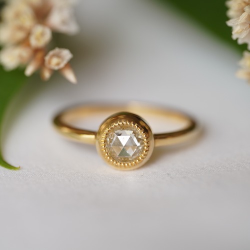 [送料当方負担] K18 Round Rose cut Diamond ring(0.478ct,R067_RRDWh)