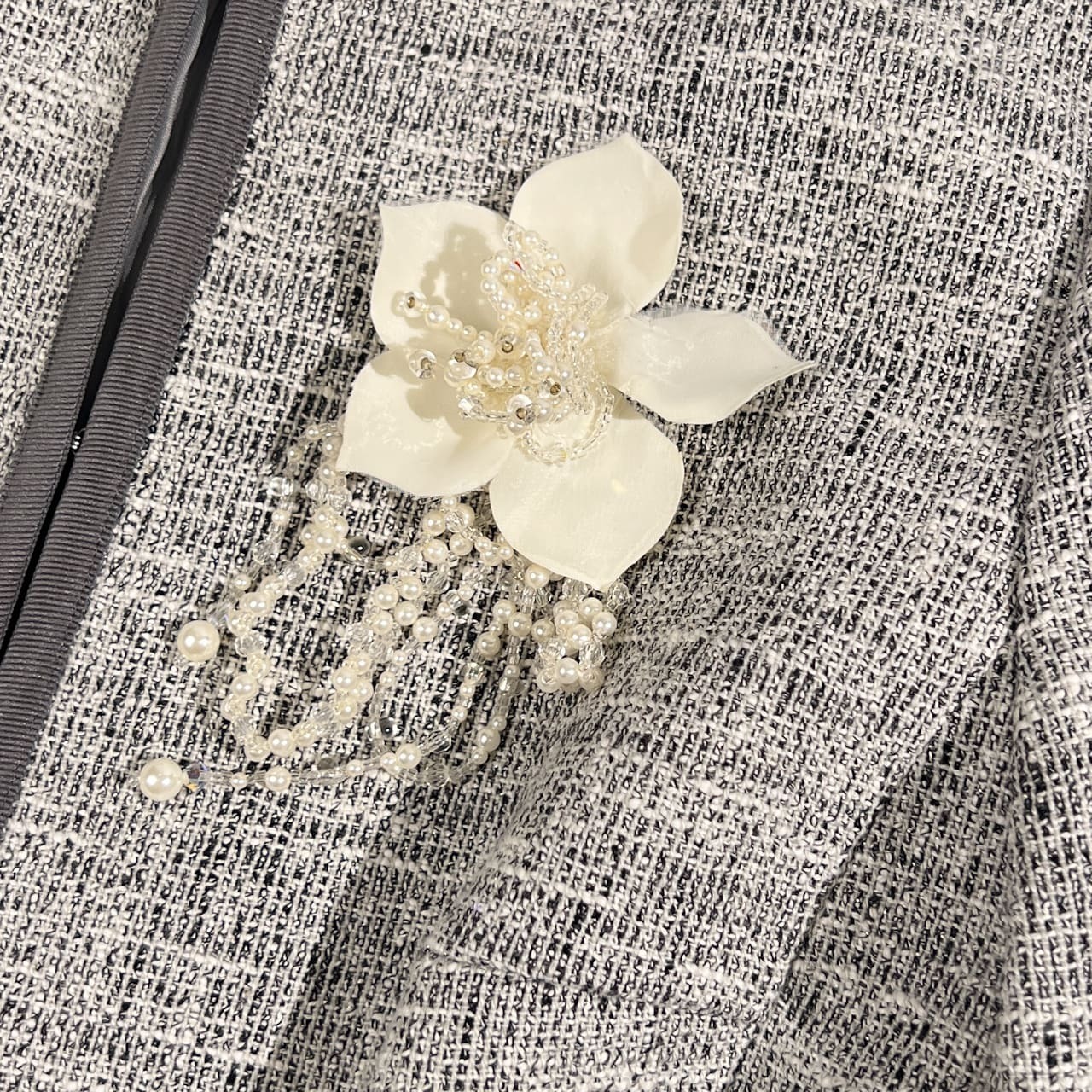 上下 green label relaxing グリーンレーベルリラクシング ツイード ノーカラー ジャケット ワンピース セットアップ サイズ 38 /グレー系 レディース 卒業式 入学式