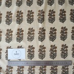 ブロックプリント生地【50cm単位】インド綿  花柄 生成り×カーキ #40710-KH1