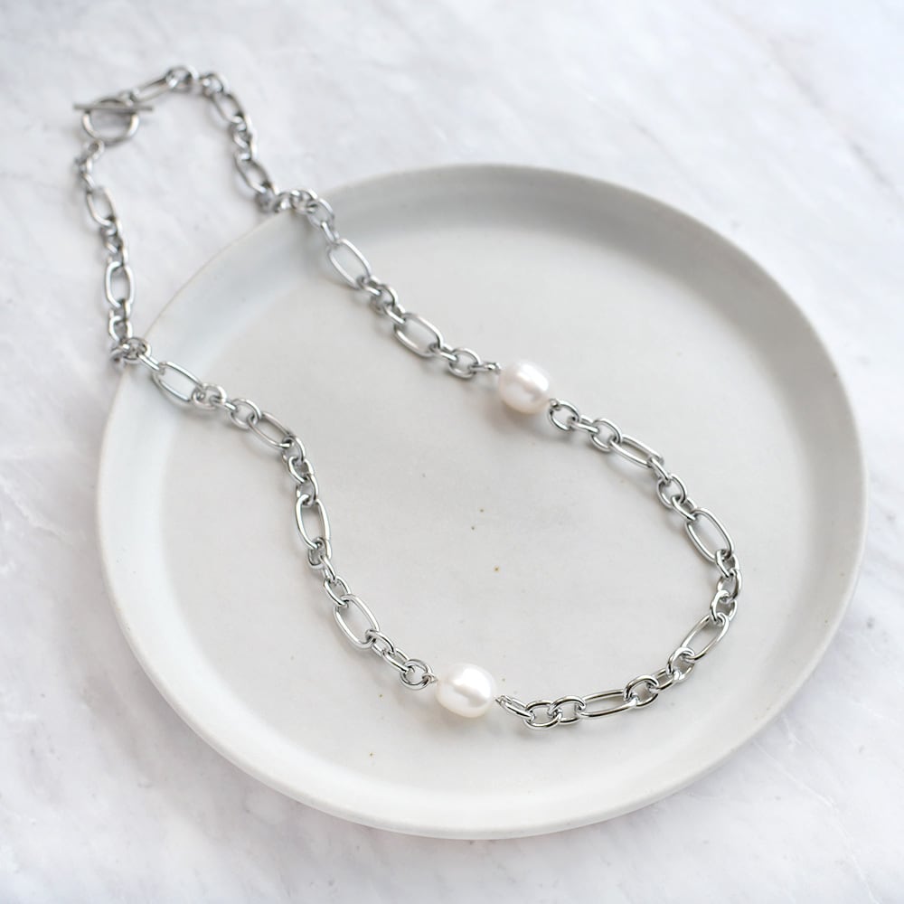 淡水パール フィガロチェーンネックレス / 10.0-13.0mm 大粒バロック