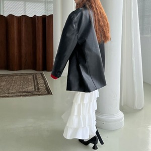パフスリーブシルエットフェイクレザーコート 　LT0040028