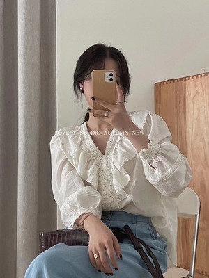 コットンフリルブラウス　AJ 2205-749