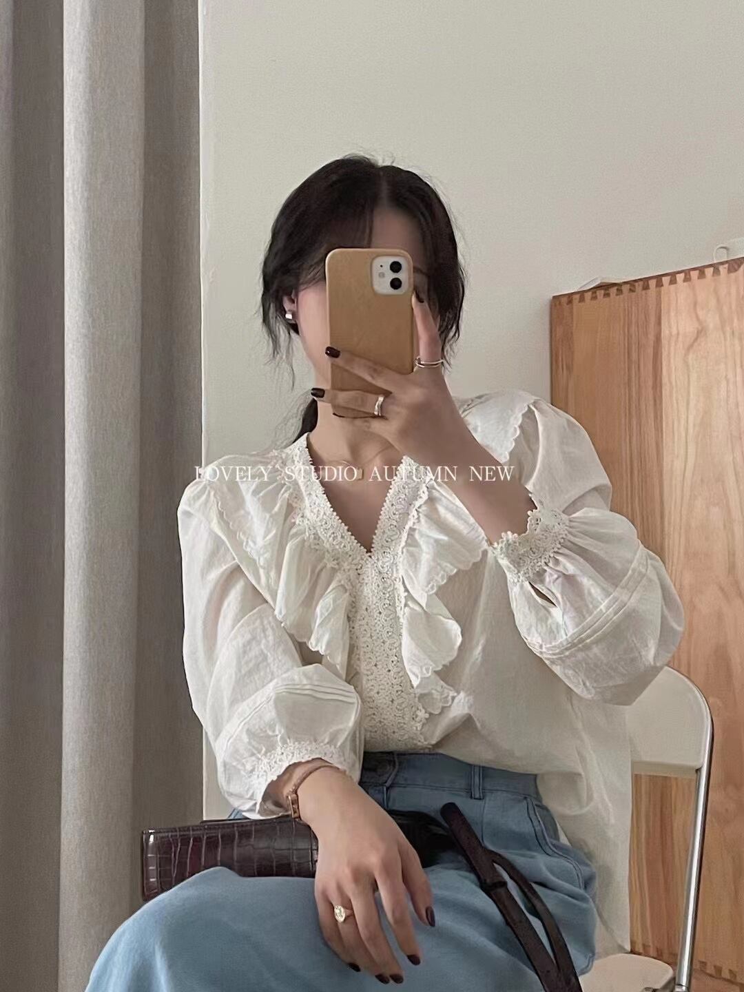 コットンフリルブラウス　AJ 2205-749