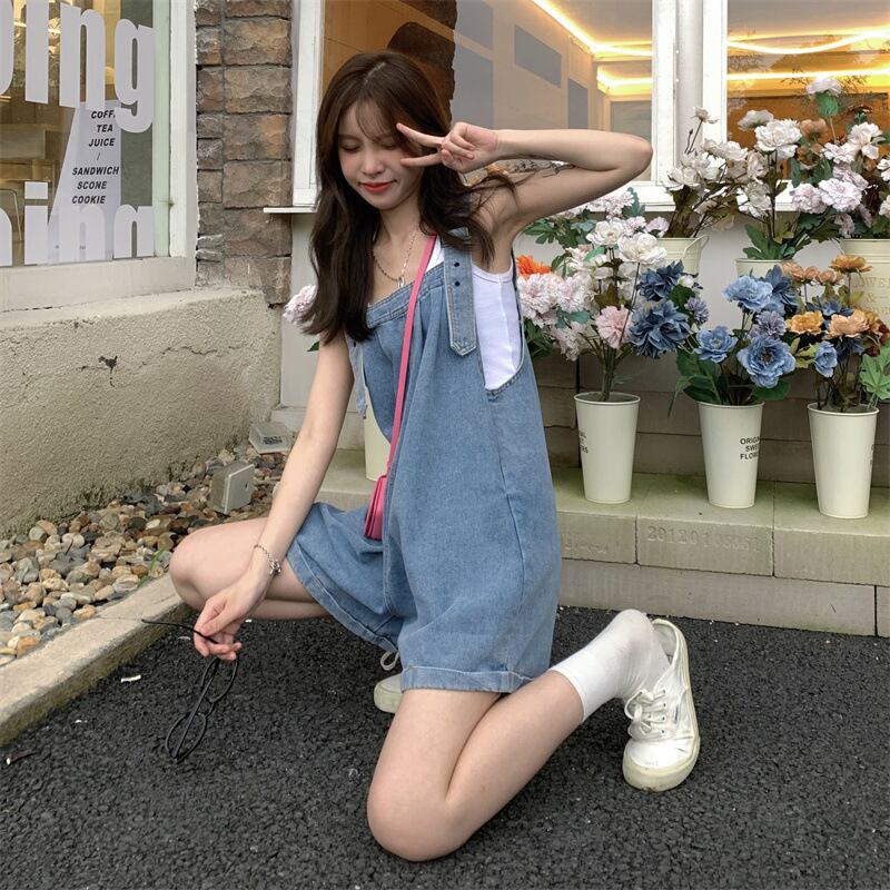 【新作】【送料無料】 ビブショーツ 2021 夏 新スタイル プチ塩 薄手 大きいサイズ 韓国ジーンズ レディース 学生パンツ 0370594412676