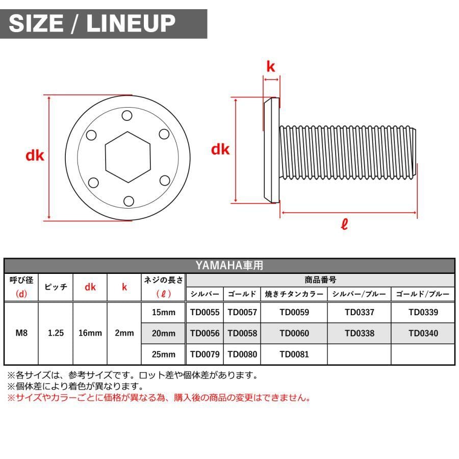 ブレーキディスク ローターボルト M8×15mm P1.25 ヤマハ用 シンホール