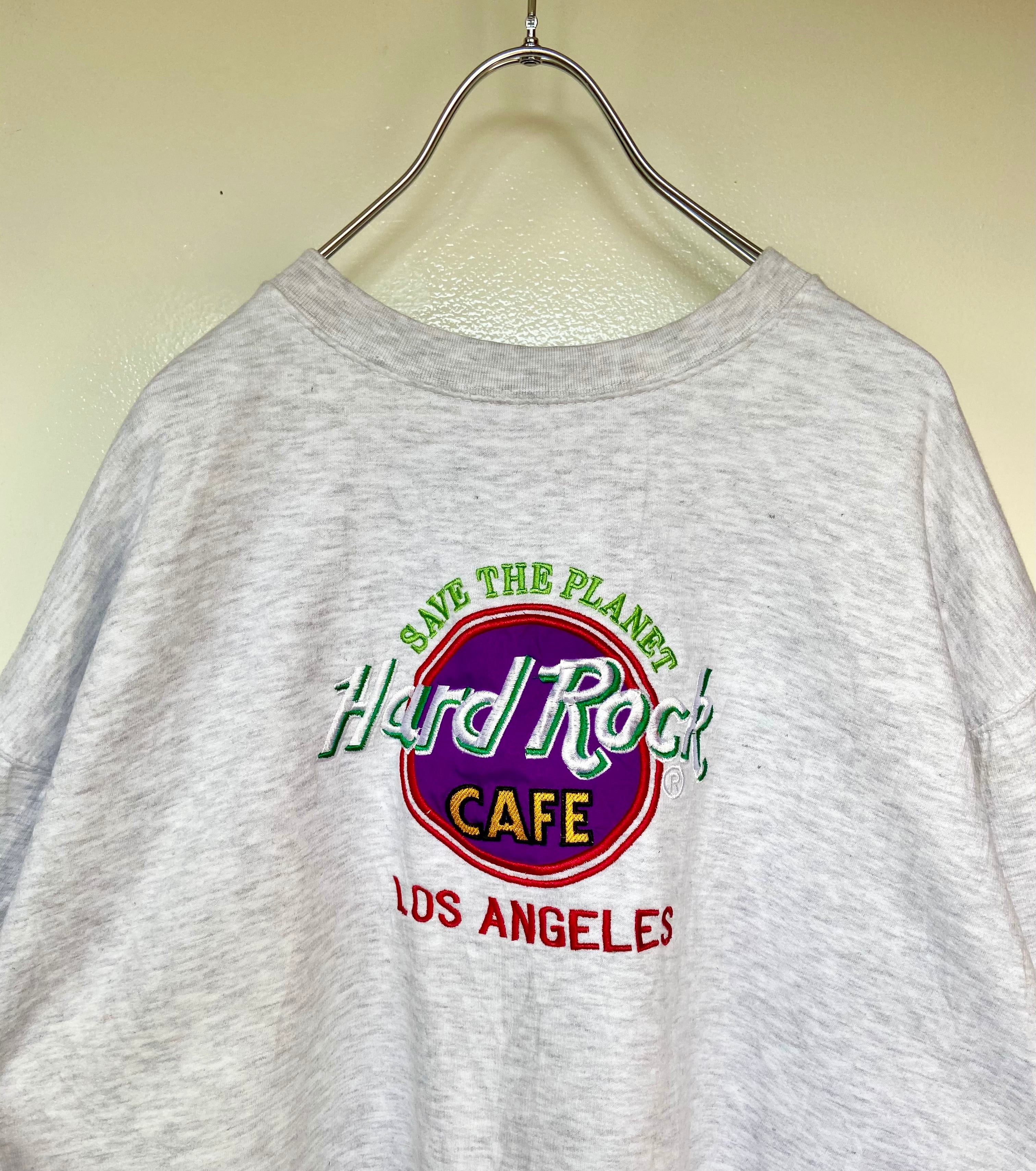 USA製 Hard Rock Cafe/ハードロックカフェ 刺繍スウェット 白 霜降り ロサンゼルス