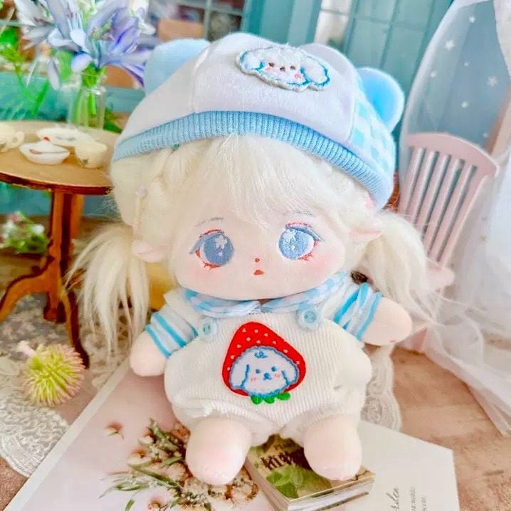 20cm ぬい服 くま いぬ ベビー服 サロペ 帽子 ブルー ブラウン ぬい活