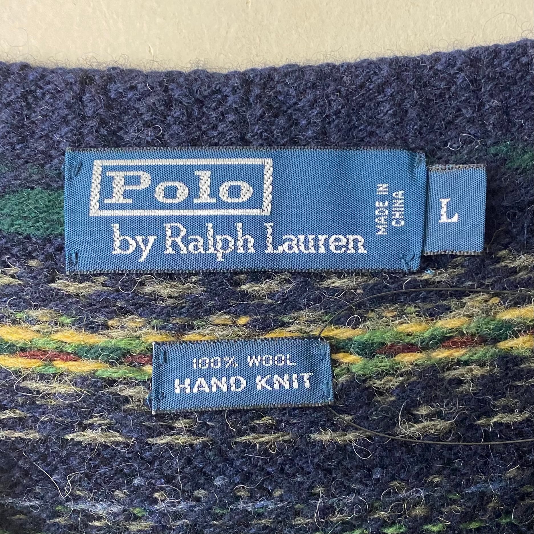 POLO by RALPH LAUREN native pattern V-neck hand knit sweater 