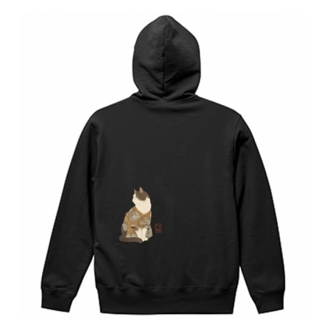 「振り返る美しき和猫 」プルオーバーパーカー/"Beautiful Japanese Cat Looking Back" Pullover Hoodie