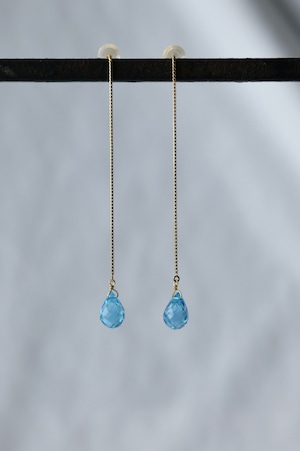 K18 Swiss Blue Topaz Long Chain Earrings 18金スイスブルートパーズロングチェーンピアス