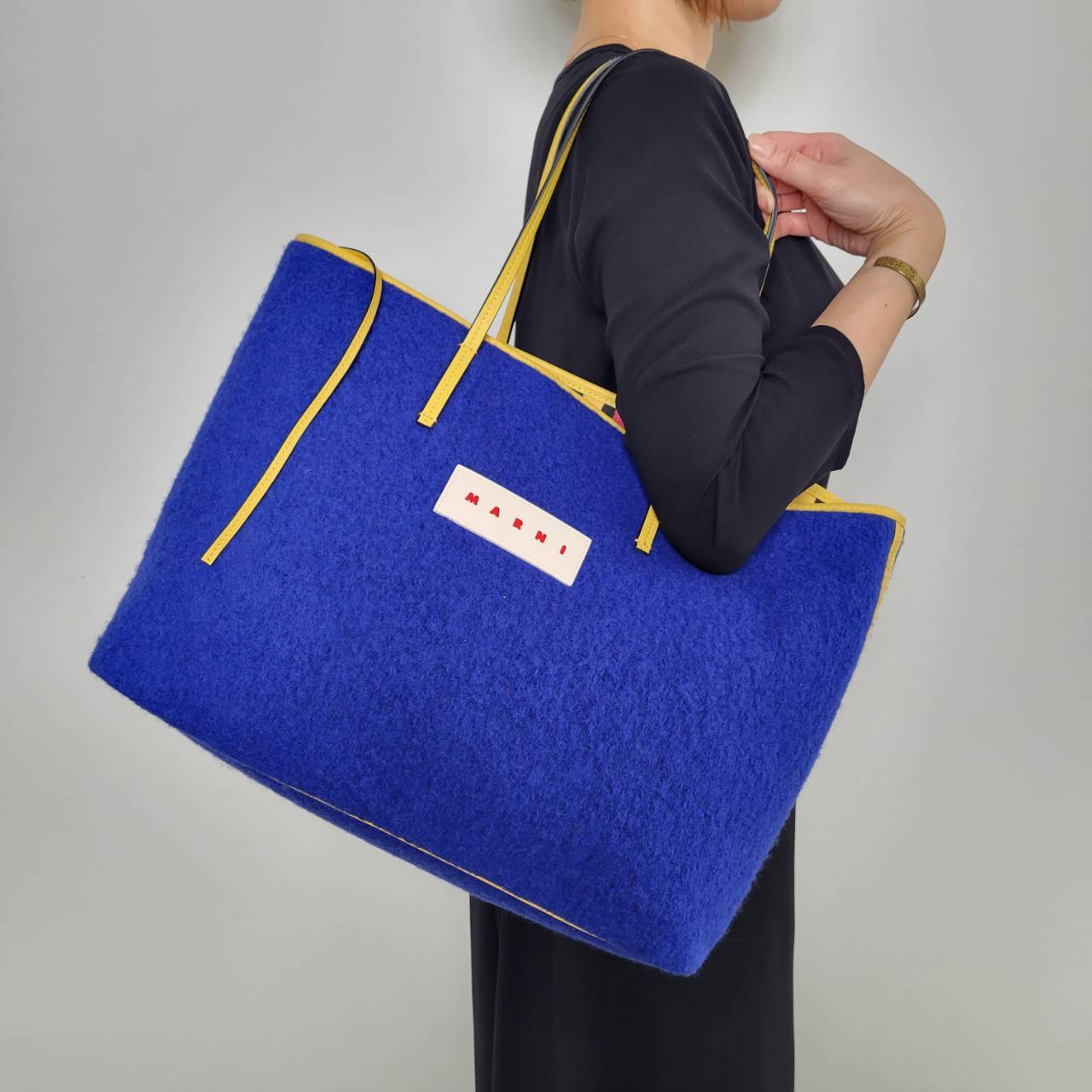 MARNI マルニ リバーシブル ウール ストライプ トートバッグ ブルー 
