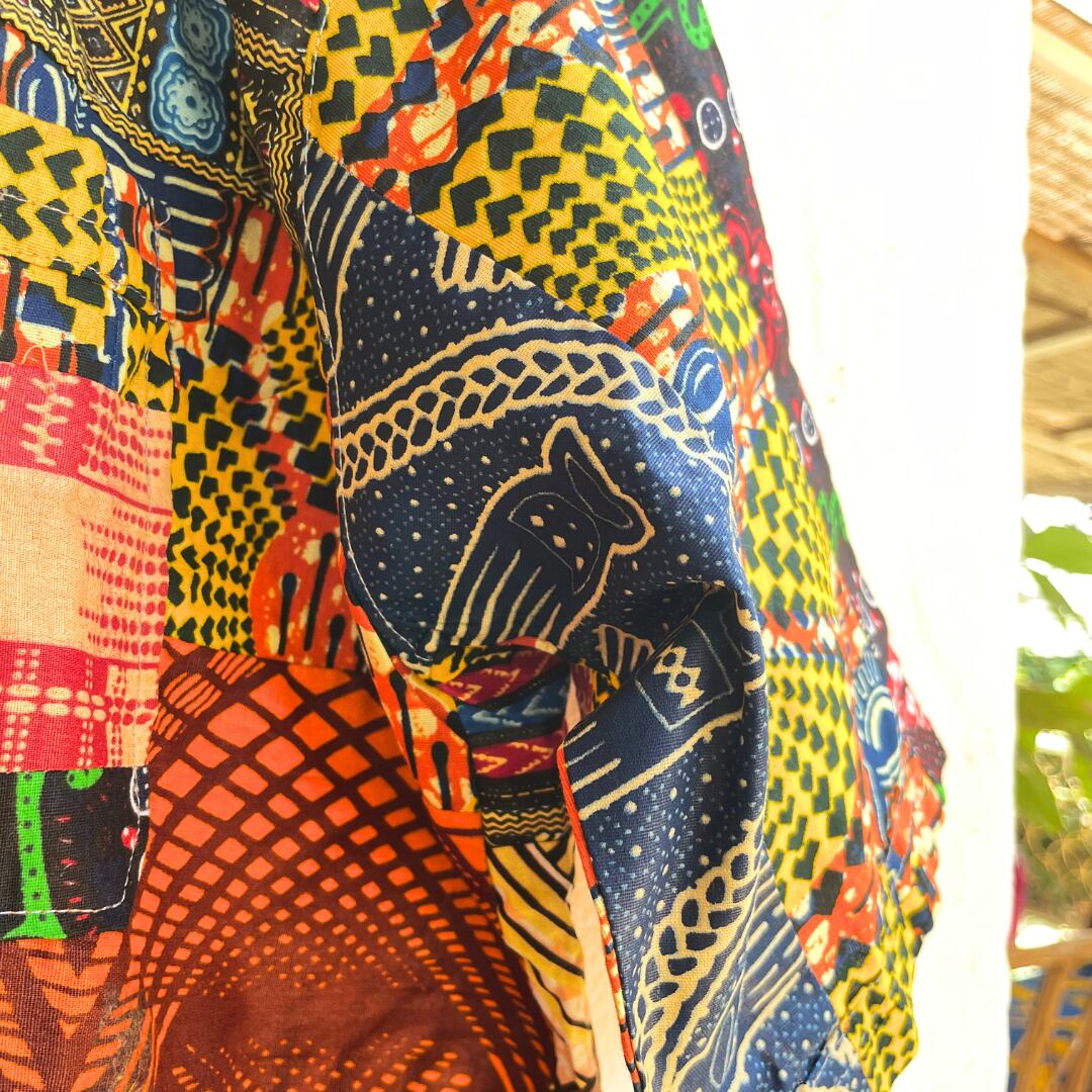 アフリカ布パッチワーク ボタンシャツ｜Unisex｜ギニア製